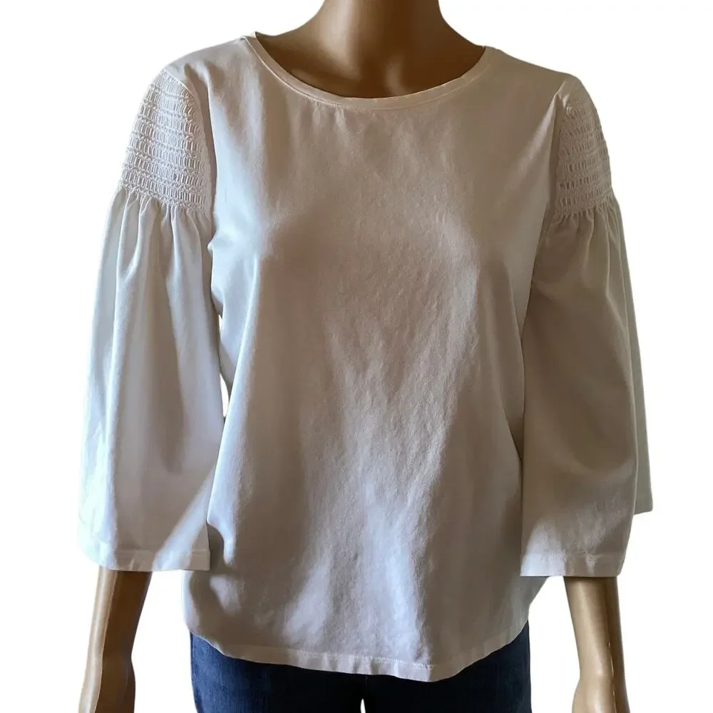 CHICO'S White Rouched 3/4 Sleeves women’s size 1 white
